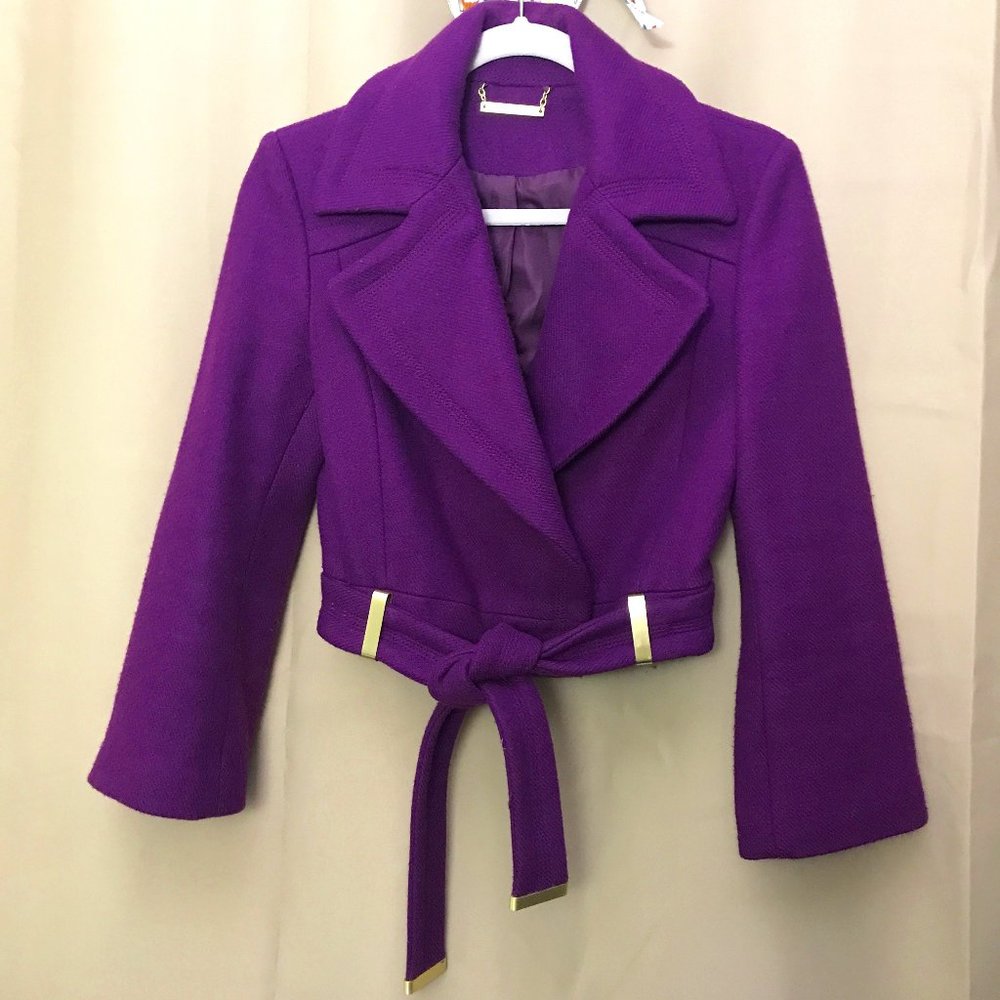 DvF Diane Von Furstenberg MIKHAILA CROPPED Purple - Plum Wool Jacket Coat Size 2